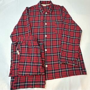 Dearfoams Plaid Flannel Pajama Set Red Navy – New Without Tags – Size M